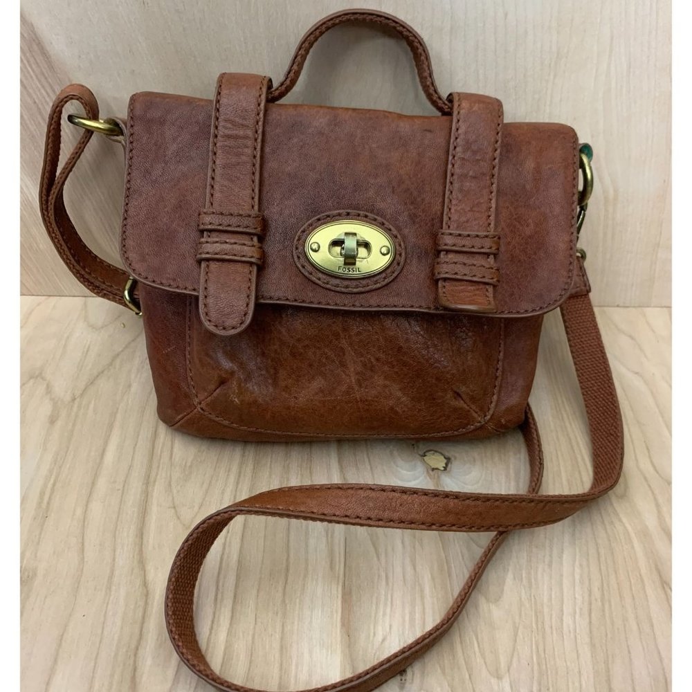 Vintage Fossil Leather Mini Messenger Bag Purse